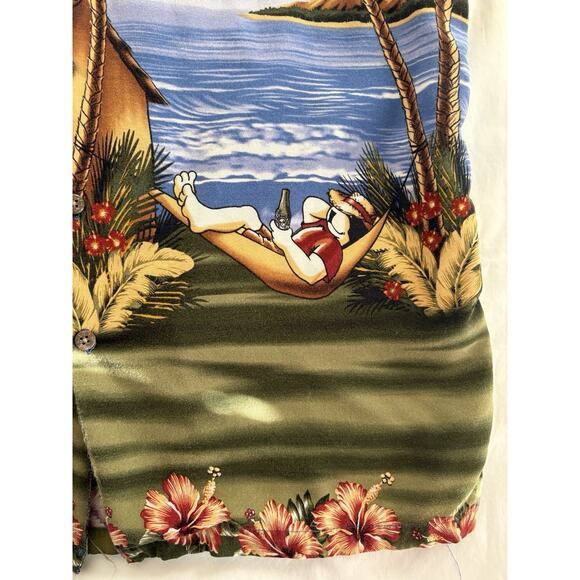 Vintage Big Dogs Shirt Men Large Hawaiian Hula Girl Tiki Camp Dive Bar Button Up - Picture 10 of 16
